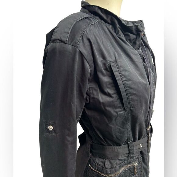 Calvin Klein Black coat long army trench coat Jacket with belt many pockets fall - Picture 4 of 9
